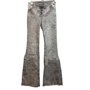 Flare Jeans Womens 26x32 Grey Acid Wash Lace Up Front High Rise Grunge Y2K Edgy